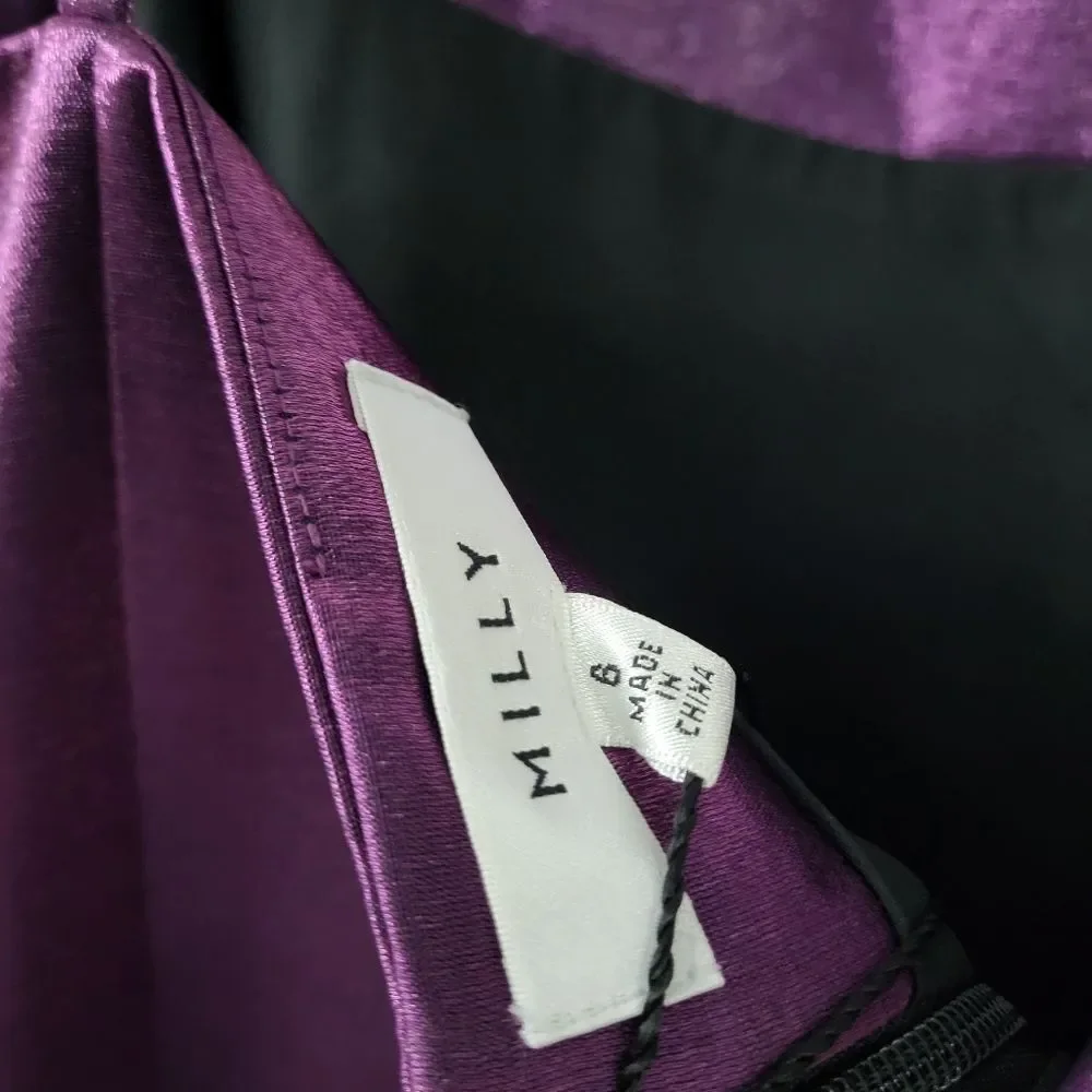 MILLY Mini Glazed Poly Slip Mini Dress Amethyst Purple Satin Size 6/Size 2 - Picture 9 of 11
